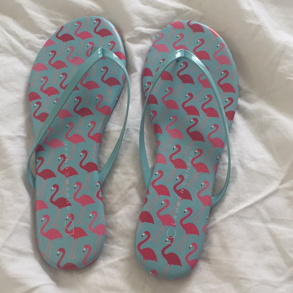 LC Lauren Conrad Pink Flamingo Flip Flops Sandals